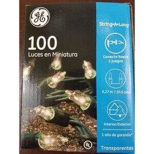 GE StayBright 100ct Clear Mini String Lights Outdoor, Party,Wedding,Deck,Patio